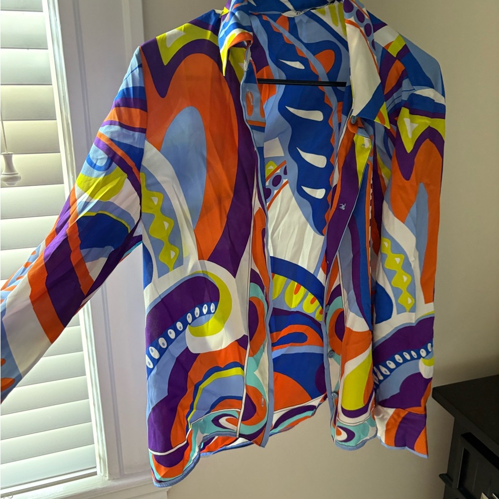 Zara Multicolor Abstract Button Down Shirt and Matching Skirt Set